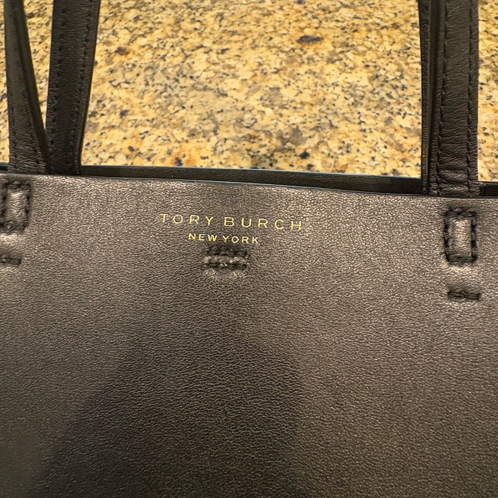 Tory Burch Block T Mini Tote Bag Black Leather 2-way Crossbody Handles - Picture 9 of 16